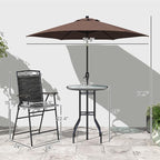Outsunny 4 Piece Outdoor Patio Dining Furniture Set, 2 Folding Chairs, Adjustable Angle Umbrella, Wave Textured Tempered Glass Dinner Table, Black