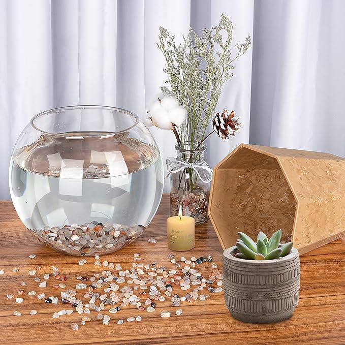 Decorative Polished Rocks, RIFNY 0.3" Gravel Rocks Crushed Crystal for Plant Flower Pots Succulents Cactus Bamboo Plant Vase Filler Aquarium Fish Tank Decorations and DIY Craft (3 LB, White)
