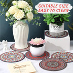 Nuanchu 6 Pcs Boho Plant Pot Mat Absorbent Non Slip Pot Plant Pad Round Plant Coaster Mat Gardening Indoor Outdoor Flower Plant Protect Mat for Table Desk Floor Plant, 5.9 Inches (Elegant Style)