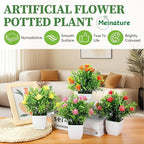 4 Pack Small Artificial Plants with Flowers - Mini Fake Potted Plants for Home Decor Indoor, Office Desk, Bathroom, Shelf, Table Decorations