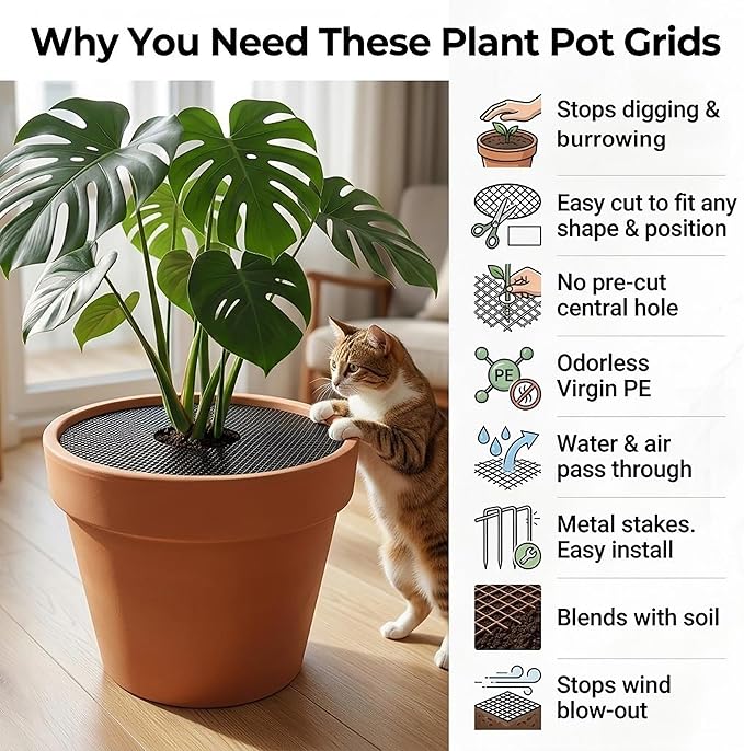 Cuttable Plant Pot Grids - 4 Pcs 15.7" No Pre-Cut Hole Soil Covers Protectors from Animals, Indoor Round Flower Planter Pots Mesh for Outdoor Garden Plants