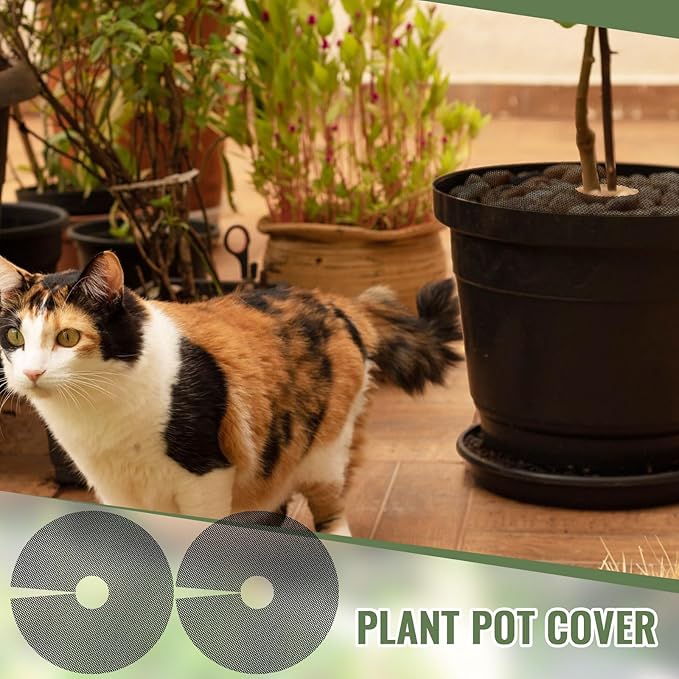 Newtay 4 Pcs 12'' Plant Pot Grid Soil Protector Covers Thickened Flower Protectors from Animals Black Cuttable Flower Grid Cat Digging Stopper for Indoor Outdoor Garden
