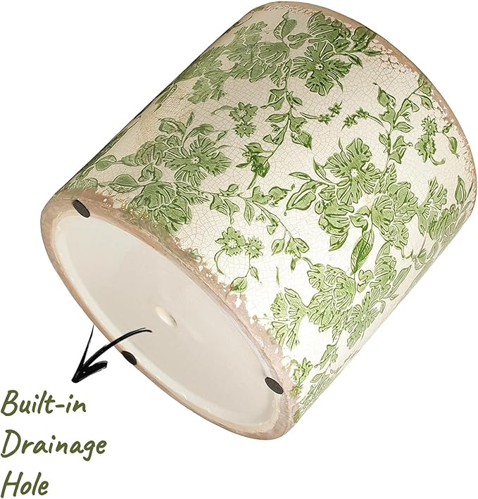 Xiaan Jiaju 7.7" Large Green Plant Pots, Flower Pots w/Drainage, French Country Farmhouse Pots for Plants, Tree Pot for Olive & Money Tree, Garden & Home Decor, Gifts for Women,Indoor/Outdoor Planter