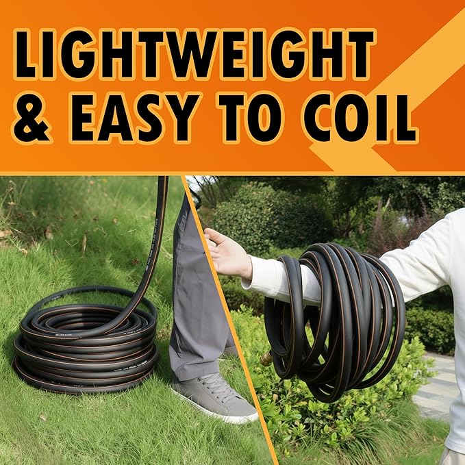 5/8 in. × 75 ft. High Flow Heavy Duty Garden Hose Flexible Hybrid Rubber Water Hose, No Memory Durable Premium Water Hose for Watering, Irrigation, Water Transfer Pump