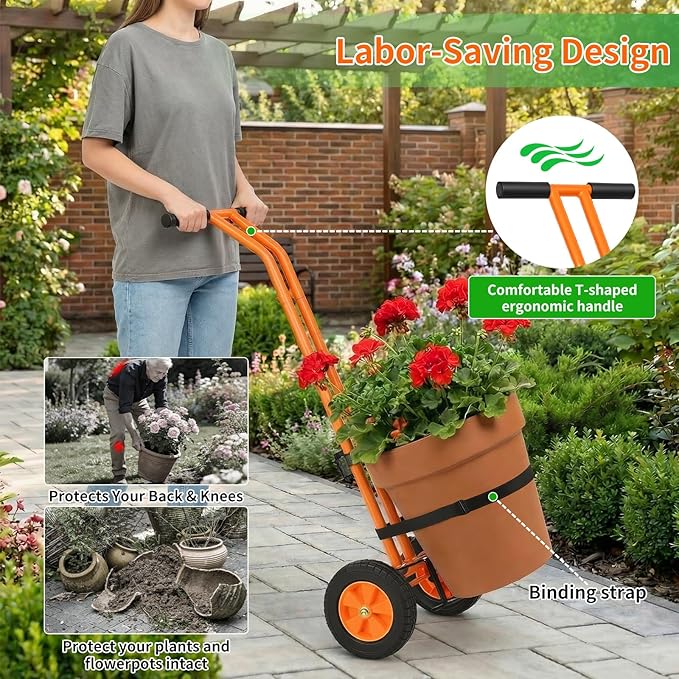 Plant Dolly,Plant Caddy With Wheels,Cart With Adjustable Grabbing Arm For Garden Plant Pot Mover Trolley Cart With Strap, For Indoor & Outdoor, 200 Lbs Weight Capacity, Enhanced And Upgraded Version