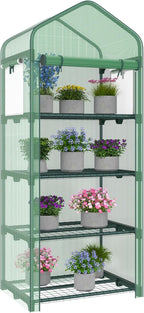 Mini Greenhouse 4-Tier Small Greenhouses for Outdoor Indoor 27"x19"x63" Portable Greenhouse w/ Screen Windows & Waterproof PE Cover Green House for Backyard Balcony Seedling Raising