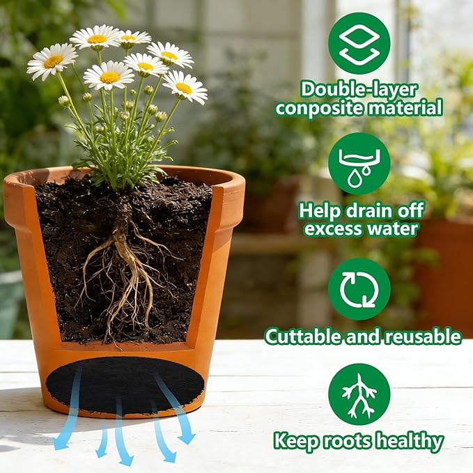 6 Pack Pot Mesh Drainage Discs, 6 Inch Thickened Drainage Hole Insert Pads, Reusable Plant Pot Bottom Mesh Mats for Indoor Outdoor Gardening to Prevent Soil Loss and Keep Root Healthy