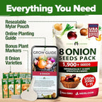 HOME GROWN 8 Onion Seeds for Planting 1,600 Heirloom Vegetable Seeds Grow Sweet, Yellow, Red, Spanish, Green & Vidalia Onions in Outdoor or Indoor Home Garden