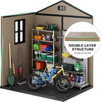 DWVO 6x4.4 FT Resin Storage Shed with Fence-Style and Side Windows, Lockable Door, and Vents Outdoor Storage Shed for Garden, Backyard, Patio, Lawn