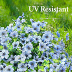 ATTGREAT Artificial Flowers Outdoor Faux Plants UV Resistant Fake Patio Flowers Plastic Greenery Plnats Outside Bulk for Spring Garden Hanging Planter Home Vase Decor, 24 Bundles (Blue)