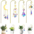 2PCS Metal Plant Trellis with Crystal Sun Catchers,6.7inch Mini Plant Stakes, Rainbow Crystal Prisms Decor for Potted Plants(Gold)