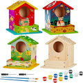 Liliful 4 Pack DIY Wooden Birdhouse Kit, Crafts for Kids and Adults, Bird House with Paint and Paintbrushes Painting Kits for Boys and Girls, Spring Birthday Classroom Gifts for Ages 4-8