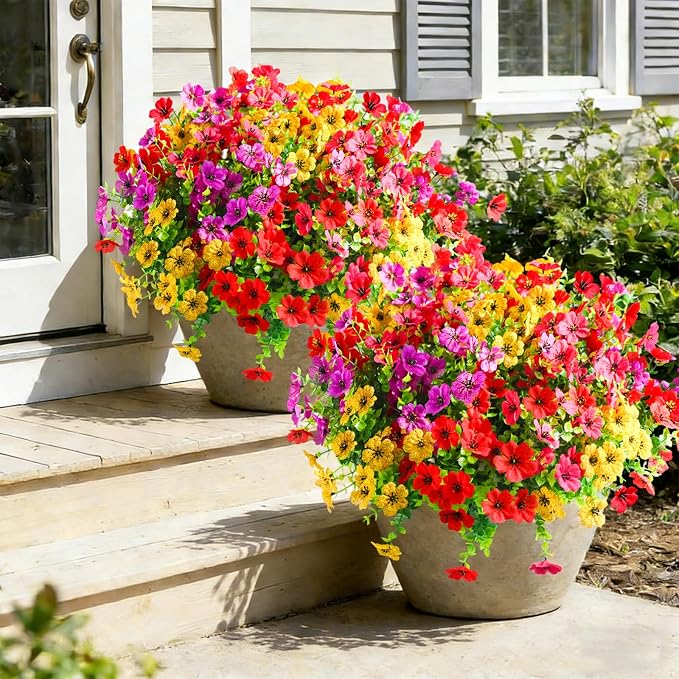 40 Pcs Artificial Flowers for Outdoors Fake Flowers UV Resistant, Artificial Plants Outdoor Indoor Faux Plastic Fake Plants for Planter Front Door Garden Porch Yard Home Decor(Pink Red Purple Yellow)
