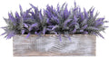 Winlyn 14" Faux Lavender Plant in Rustic Rectangular Wood Planter Box Artificial Lavender Flower Arrangement Potted Plant for Farmhouse Wedding Centerpiece Provence Home Office Room Table Mantel Décor