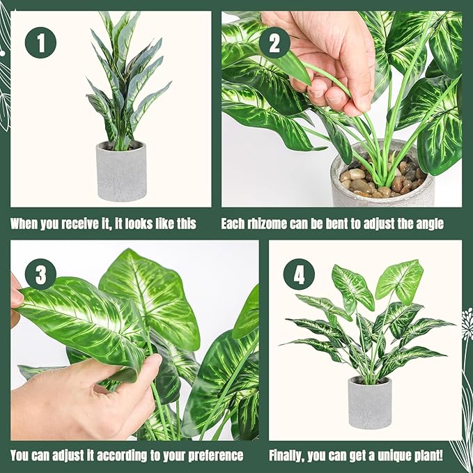 16" Small Fake Plants Artificial Tropical Faux Plants Indoor Desk Plant for Home Office Kitchen Shelf Sage Green Decor