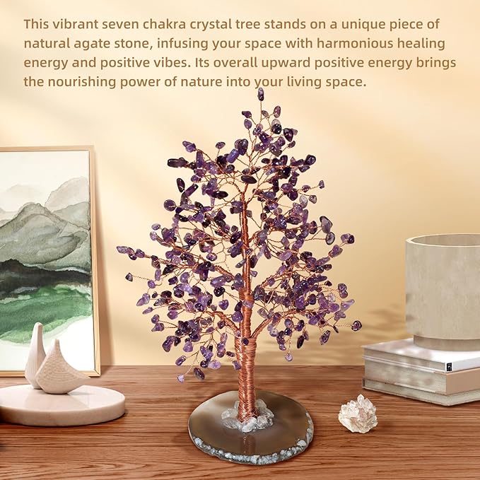 Hopeseed Amethyst Chakra Crystal Tree of Life Handmade Bonsai Healing Crystals Tree for Home, Desk, Living Room, Office Decor for Positive Energy, Good Luck Birthday Gift for Women, Mom, Men