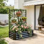 Galvanized Raised Garden Bed with Trellis for Climbing Plants Outdoor,Metal Vertical Garden Planter Box for Patio,Heavy Duty Elevated Garden Bed for Vegetables Tomatoes Cucumbers Flowers Herbs,Black