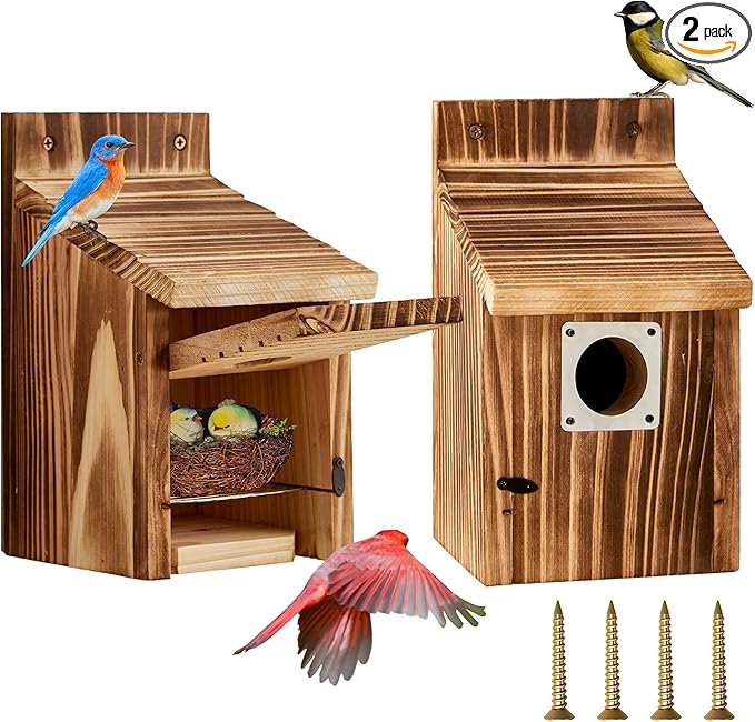 2 Pack Bird Houses for Outside, Outdoors Birdhouse Feeder for Bluebird,Cardinal,Purple Martin and Sparrow,Wooden Cedar Hanging Birds Nest,Easy to Clean,No Assembly Needed