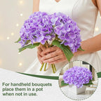 Artificial Hydrangea Flowers Arrangement in Wood Planter, 4PCS Fake Purple Flowers in Wooden Vase Potted Floral Centerpieces for Tables Living Room Home Office Room Shelf Kitchen Decor