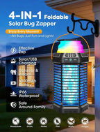 Solar Bug Zapper Outdoor – Ultra-Strong Fly & Mosquito Zapper, Solar-Powered Rechargeable Bug Zapper, Portable Cordless Insect Zapper, Foldable Adjustable Light, IP66 Waterproof (Carbon Black)