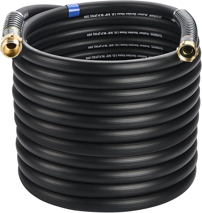 5/8 IN. × 90FT. Heavy Duty Rubber Garden Hose, High Flow 5/8" I.D. Brass Fitting No Memory Durable Heavy Duty Water Hose for Watering, Irrigation, Water Transfer Pump
