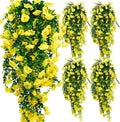 4-Pack Fake Hanging Plants, Faux Hanging Plant Artificial Greenery for Living Room Bedroom Boho Wall Shelf Indoor Outdoor Decor (Yellow Morning Glory)