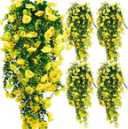4-Pack Fake Hanging Plants, Faux Hanging Plant Artificial Greenery for Living Room Bedroom Boho Wall Shelf Indoor Outdoor Decor (Yellow Morning Glory)