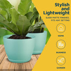 Aqua Plant Pots with Drainage Holes & Saucers 3 Pack, Indoor & Outdoor Stackable Space-Saving Planters for Houseplants & Flowers, (7", 6.7", and 6" Inches), Durable & Weatherproof Materials