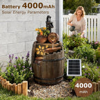 29" Tall Solar Water Fountain Outdoor Garden, 4-Tier Rustic Barrel Pump Solar Powered Water Fountain Cascading Waterfall with LED Lights for Patio, Backyard, Porch