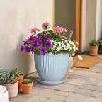 10 Inch Pots for Plants, Ceramic Plant Pots with Drainage Hole and Saucer, Modern Flower Pots for Indoor Plants, Decorative Large Planter, Entryway Decor, Gardening Gifts, Light Blue