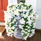HyeFlora Bougainvillea Artificial Hanging Flowers Plants for Outdoors Decoration, 2pcs White Fake Flowers Silk Bougainvillea Vines Realistic UV Resistant Faux Flowers for Outdoor Planters Patio Yard