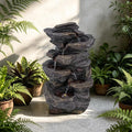 Solarbloom 18.8" H Garden Fountains Outdoor,6-Tier Spiral Cascading Stacked Waterfall Fountain with LED Lights, Freestanding Resin Water Feature for Patio Garden Backyard Deck Home Decor