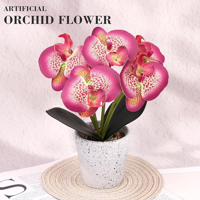 Artificial Orchid Flower Potted Plants Realistic Purple Faux Phalaenopsis Flowers in Pot Flower Arrangements Living Room Wedding Party Decor