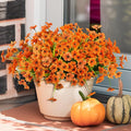 Artificial Fake Plants Flowers for Outdoor Outside Fall Decoration,24 Bundles Faux Silk Orange Daisy in Planter UV Resistant Look Real for Home Front Door Porch Patio Garden Balcony Autumn Decor