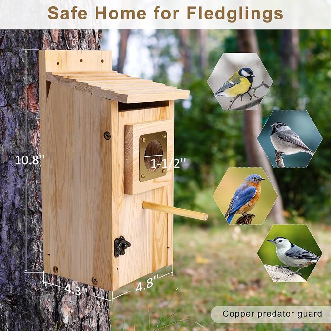 Bird Houses for Outside with Copper Guard,Thicken Wooden Bluebird House Clearance Garden Country Cottages, Nesting Box for Finch Swallow Wren Chickadee Wild Bird Supplies