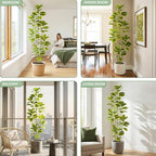 Ficus Tree Artificial Plants Indoor, 7FT Tall Fake Trees in White Pot, Large Potted Silk Floor Plant Artificial Trees, Green Lifelike Faux Ficus Tree for Home Room Office Porch Decor-Yellow