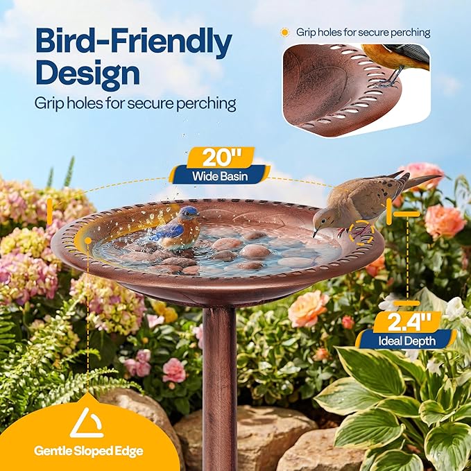 VIVOHOME Bird Bath for Outside, Polyresin Pedestal Bird Baths for Outdoor, Garden, 28 Inch Height Weather-Resistant Birdbaths with 20" Bowl, Antique Bronze