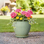 Ceramic Flower Pots, 10 Inch Plant Pot for Indoor Plants, Modern Round Planters with Drainage Hole and Saucer, Decorative Pots for Plants Indoor, Garden Home Decor, Plant Lover Gifts, Green