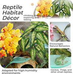 Crested Gecko Terrarium Decor Kit - 5PCS Rainforest Tank Accessories with Coconut Hide, Climbing Vines, Leaf Platform & Artificial Plants - Habitat Enrichment for Humidity & Hiding (Yellow)