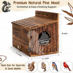 Chumia Squirrel Nesting Carbonized Wooden Squirrel House Outdoor Weather Natural Style Ventilation Easy to Clean Breed Living Shelter for Bird Small Animal