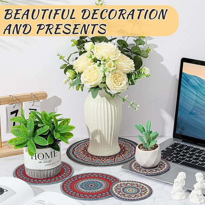 Nuanchu 6 Pcs Boho Plant Pot Mat 3 Sizes Absorbent Non Slip Pots Pad Round Plant Coaster Mat Gardening Indoor Outdoor Flower Plant Protect Mat