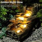 Sunlinua 34.5" L Garden Outdoor Water Fountain, Floor Standing Wood Imitation Resin Natural Waterfall Fountains with LED Lights for Patio, Porch, Home Art Decor