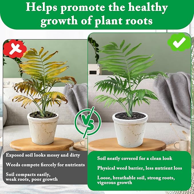 4 Pack Plant Pot Soil Covers, Cuttable Round Planter Soil Cover with U-Shaped Stakes, Plant Tags, Marker and Scissors for Potted Plants Indoor Outdoor