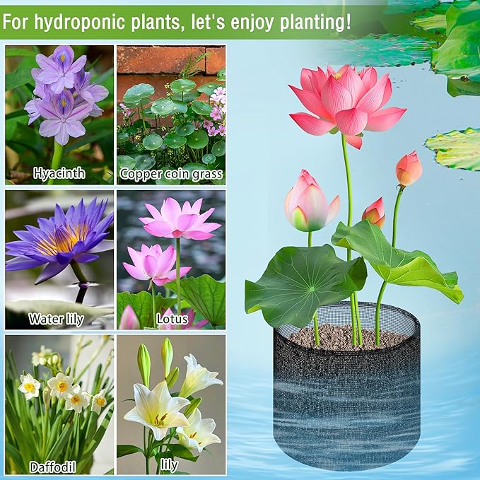 EBaokuup 4 Pcs Aquatic Pond Planting Bags-7.1" H x 7.2" Dia Reusable Mesh Water Garden Pond Plant Pot-Breathable Black Round Lily Plant Pots for Pond Bog Plant Garden Terrestrial Plant