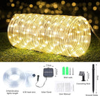 Solar Rope Lights, 33ft 100LED Solar String Lights, 8 Modes Waterproof Solar Powered Outdoor Light, Flexible Clear Tube Light for Garden, Backyard, Patio, Deck, Porch, Pool,Tree Decoration- Warm White