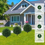 Artificial Cedar Topiary Ball Tree with Ground Spike, Set of 4 UV Resistant Artificial Bushes for Outdoors Faux Shrubs, Weatherproof Fake Round Cypress Ball Bushes Plant for Front Porch