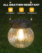 PARTPHONER Solar Lights Outdoor Waterproof 12-Pack, Solar Powered Hanging Lantern Ribbed Glass Hanging Globes for Yard Decor Christmas Decoration, Shepherd Hook, Garden Tree Ornaments, Clear
