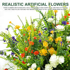 TURNMEON 20 Bundles Artificial Flowers for Outdoors, Spring Grass Camellia Fake Flowers Fern Plants Eucalyptus UV Resistant No Fade Greenery for Garden Porch Indoor Cemetery Summer Decor(Mix 6 Styles)