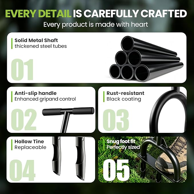 Manual Lawn Core Aerator Tool – Heavy Duty Hand Soil Aerator with 3 Hollow Tines, Pre-Assembled Lawn & Garden Plug Remover for Grass Growth & Soil Improvem