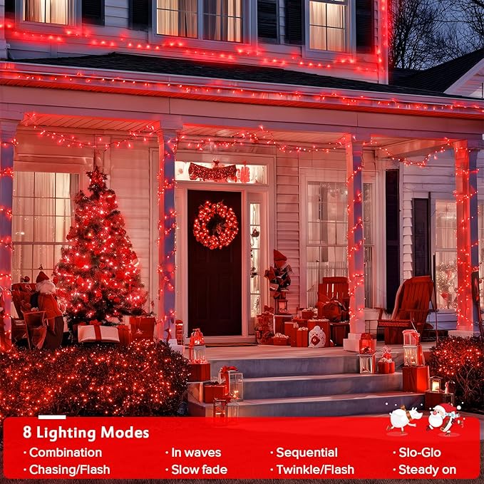 JMEXSUSS 150 LED Red Christmas Lights Indoor Outdoor Waterproof, Connectable 59 Ft Red String Lights Plug in, 8 Modes Twinkle Fairy Light for Bedroom Patio Party Tree Holiday Decor